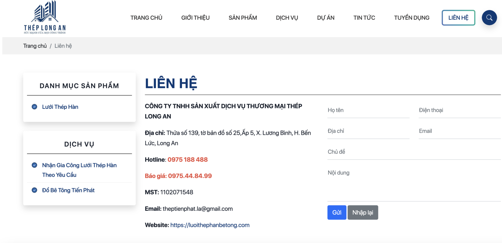 Liên hệ CÔNG TY TNHH SẢN XUẤT DỊCH VỤ THƯƠNG MẠI THÉP LONG AN